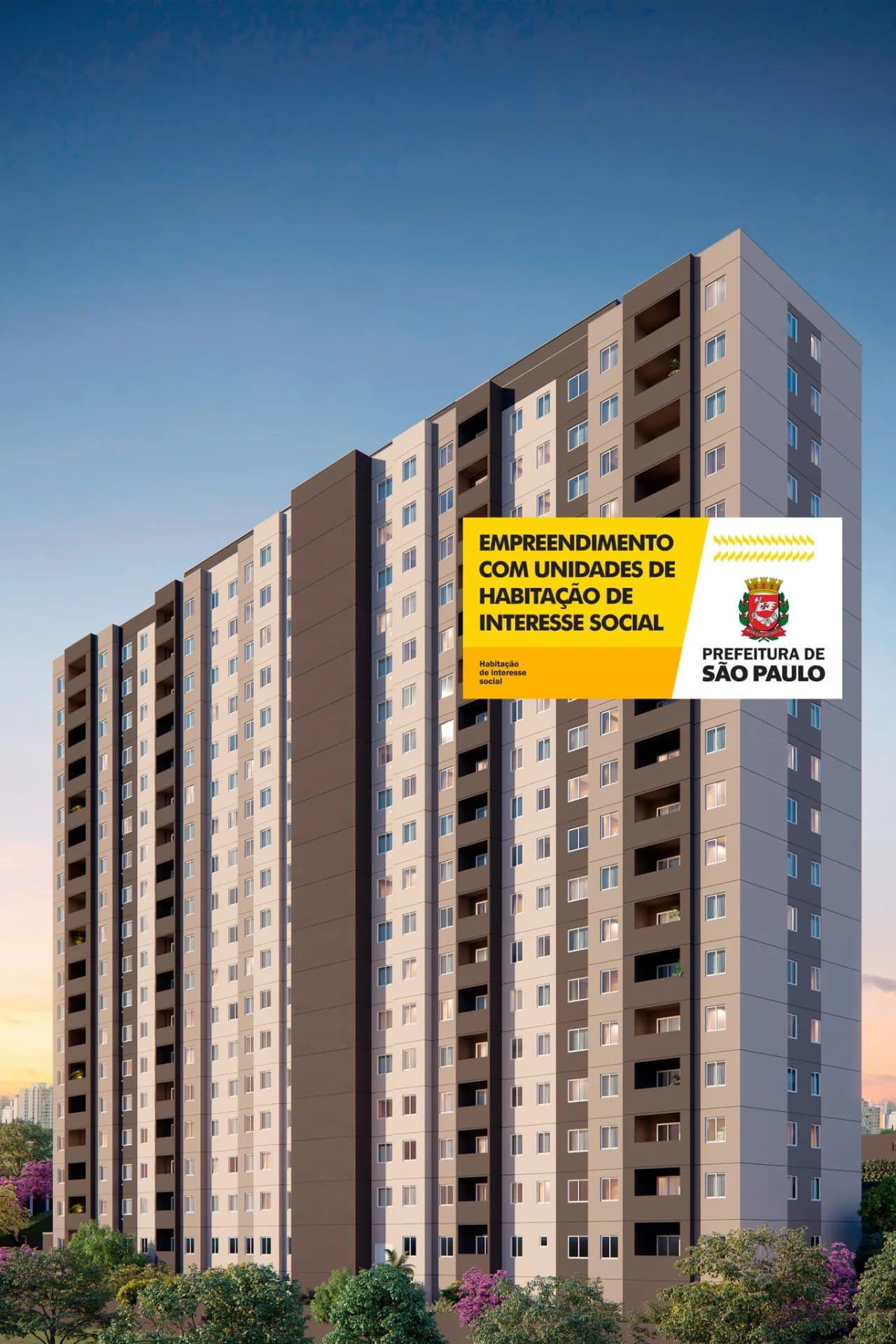 Fachada frontal do edifício residencial de vários andares.
