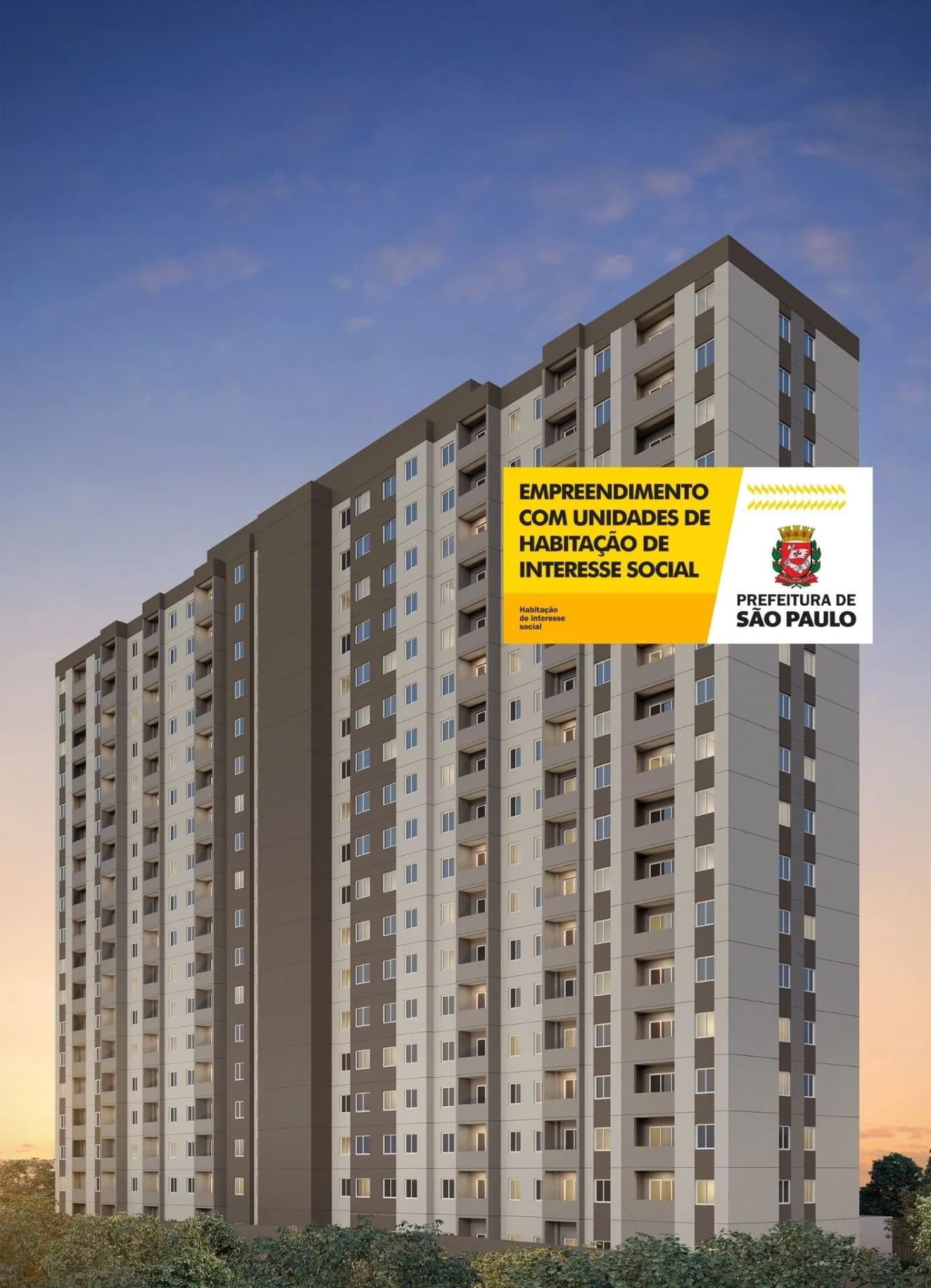Torre residencial alta com acabamento em tons de cinza